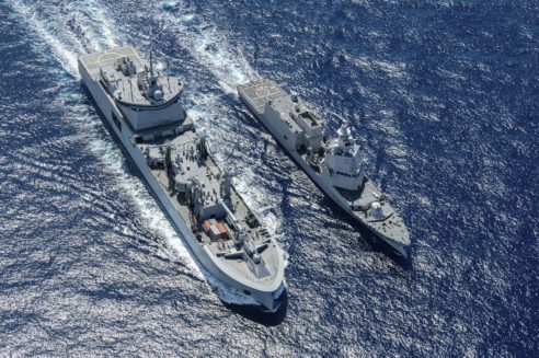 ITS MOROSINI, the flagship of EUNAVFOR MED Operation IRINI, in the Area of Operations