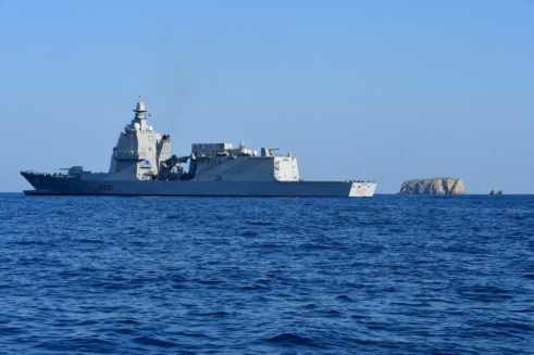 ITS MOROSINI, the flagship of Operation EUNAVFOR MED IRINI, partnered with the Hellenic Navy to join an exercise