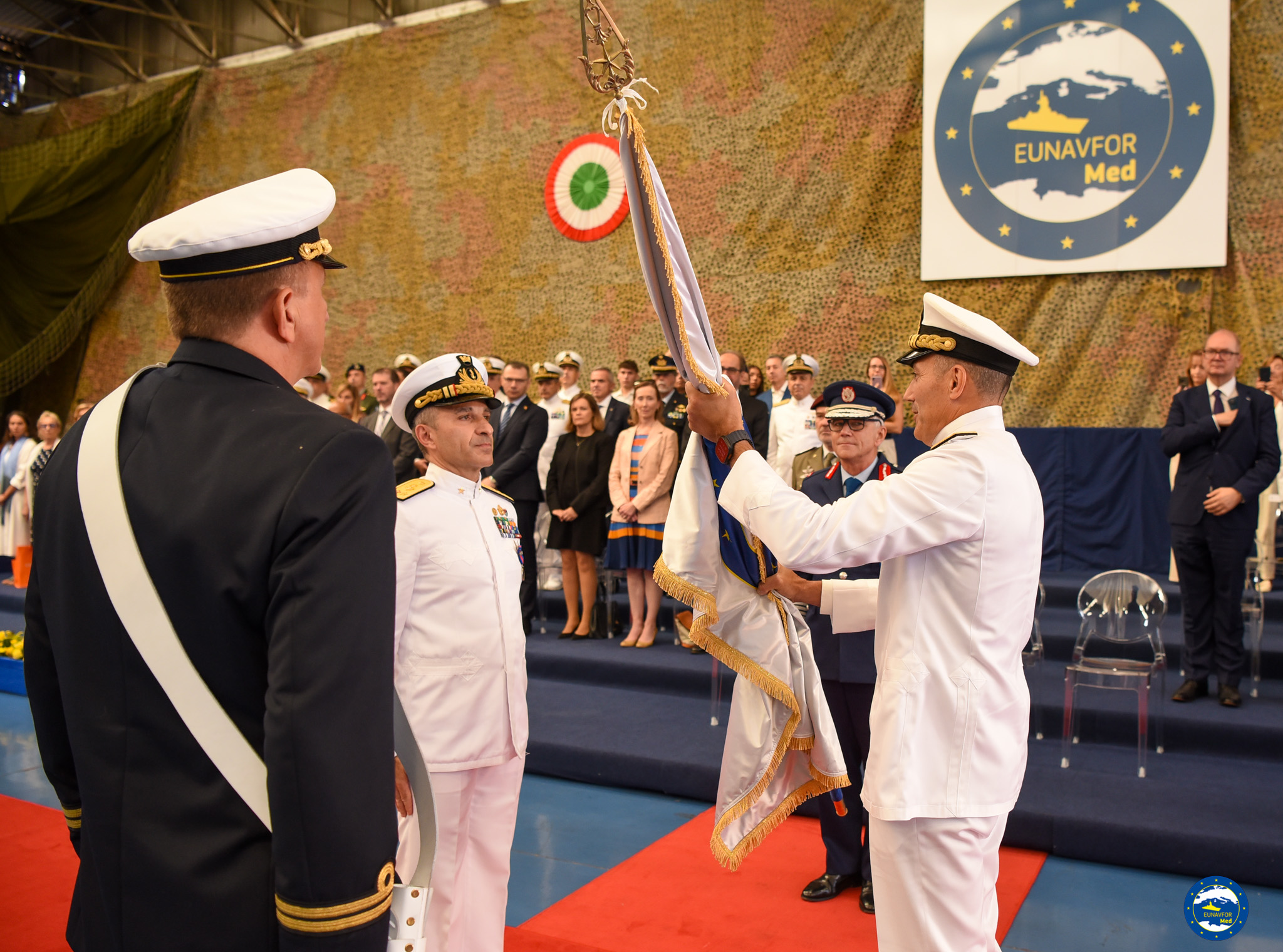 Change of Command at EUNAVFOR MED IRINI:  Rear Admiral Valentino RINALDI hands over to Rear Admiral Marco CASAPIERI